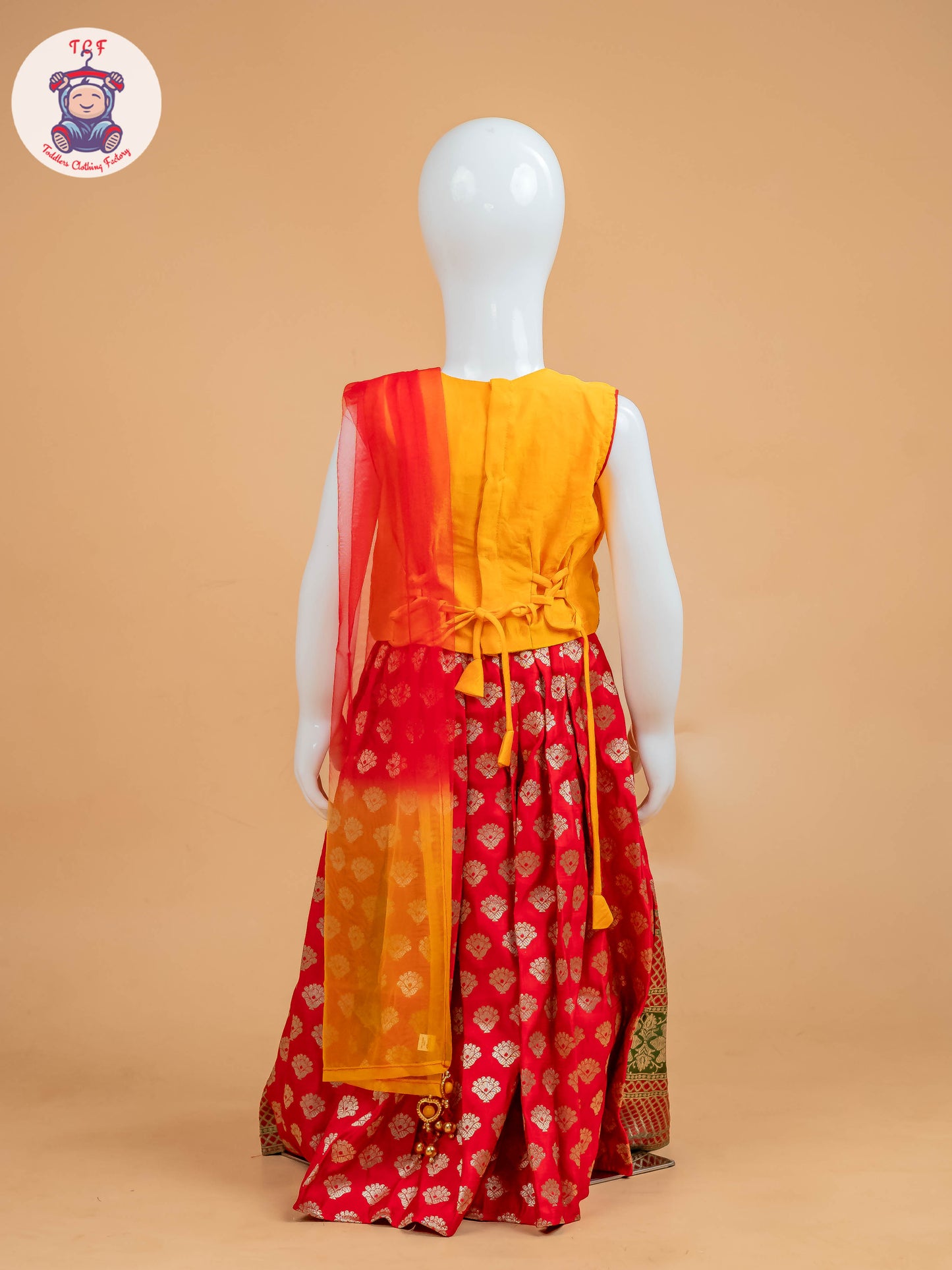 Orange & Red Floral Print - Semi Lehenga Choli