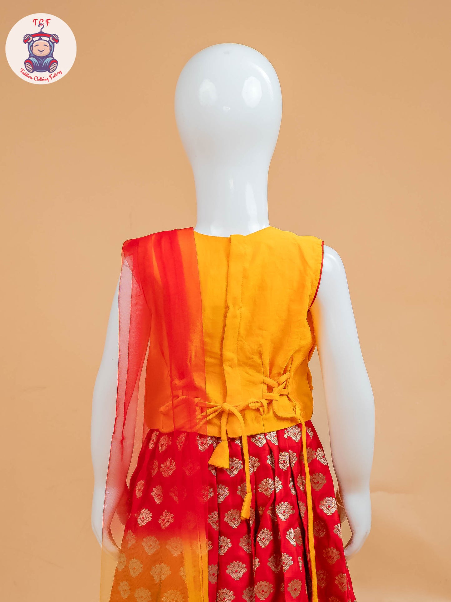 Orange & Red Floral Print - Semi Lehenga Choli