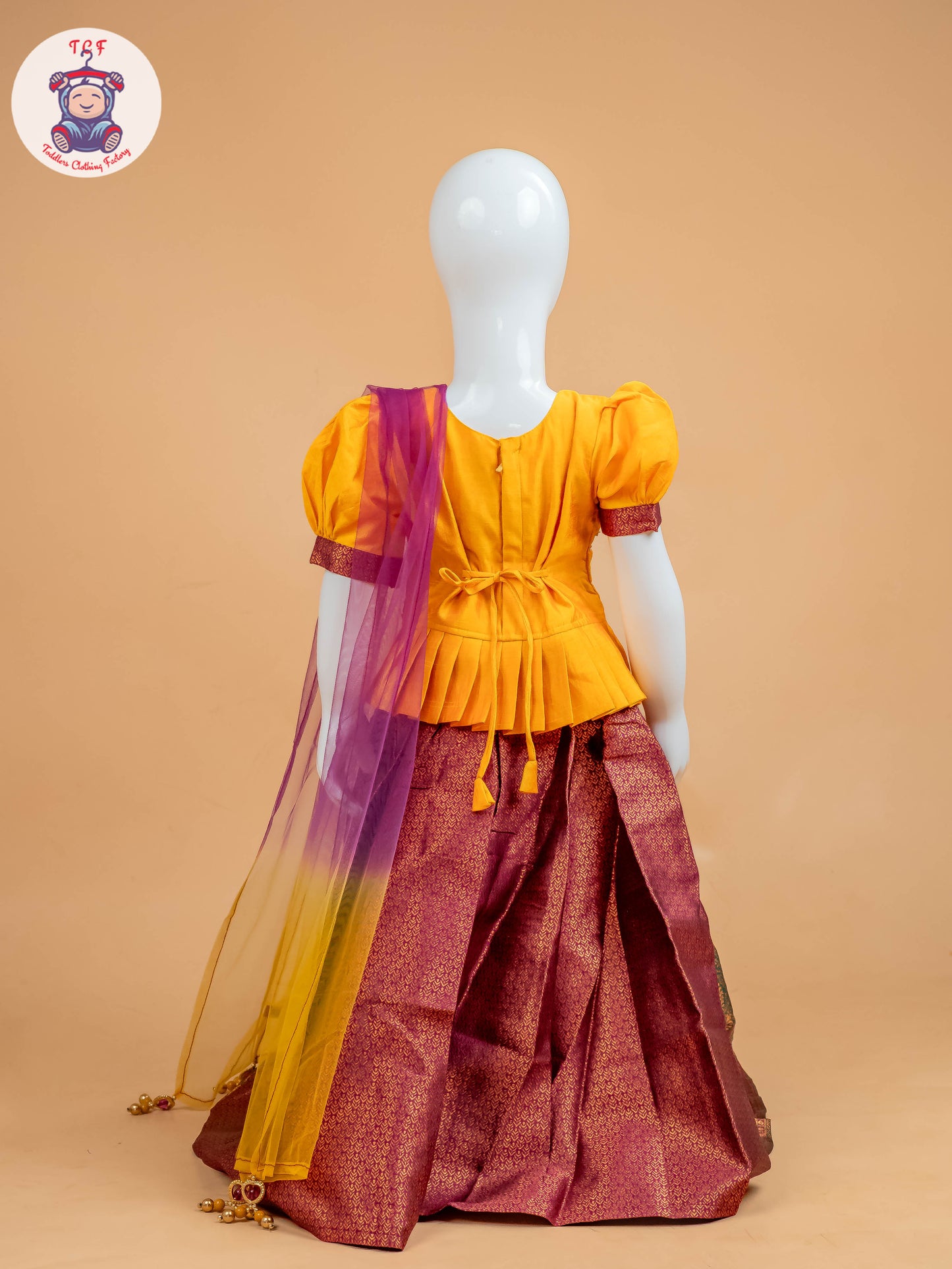 Yellow & Maroon Floral Print - Semi Leghanga Choli