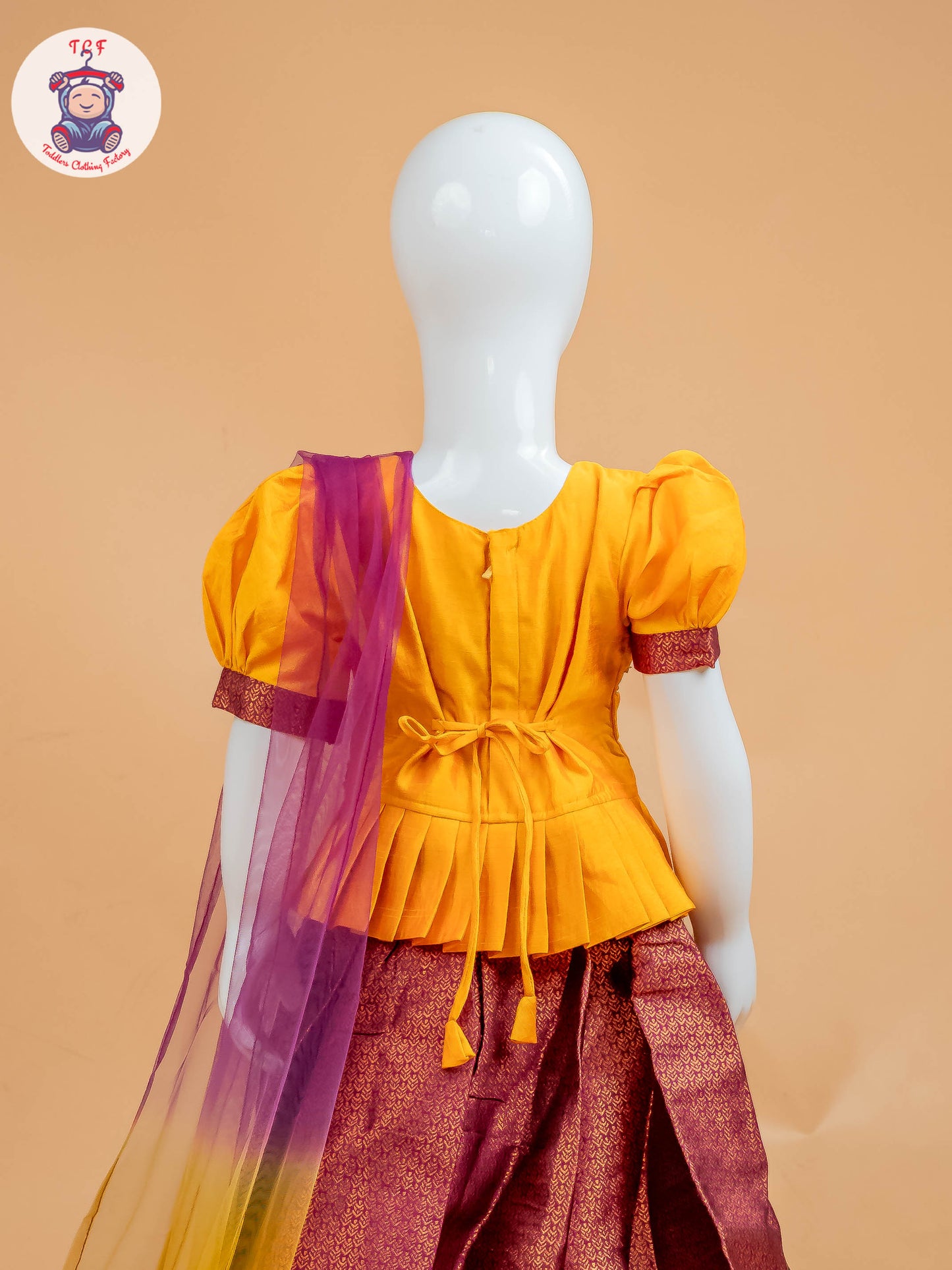 Yellow & Maroon Floral Print - Semi Leghanga Choli