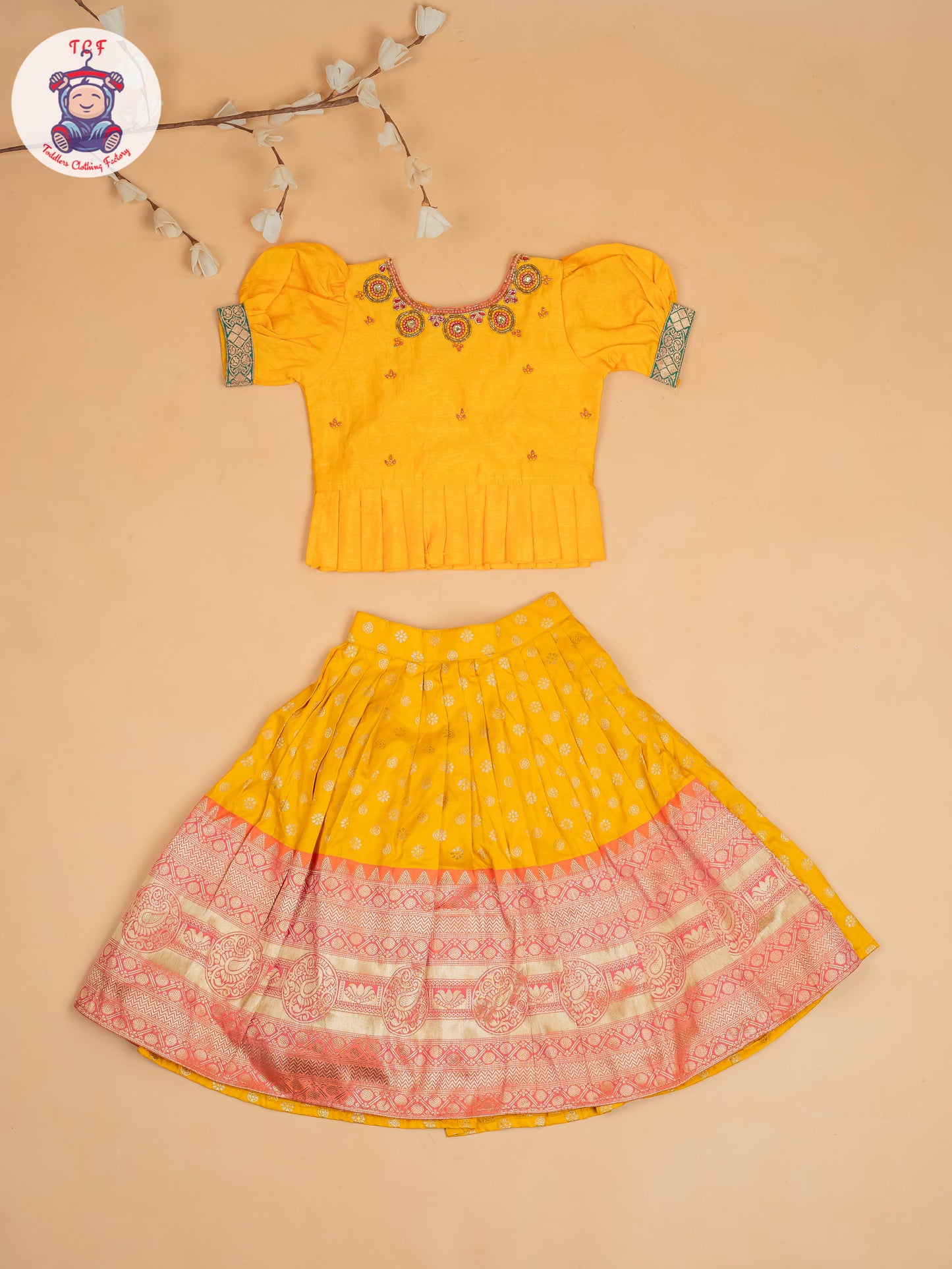 Yellow & Red Floral Print - Semi Leghanga Choli