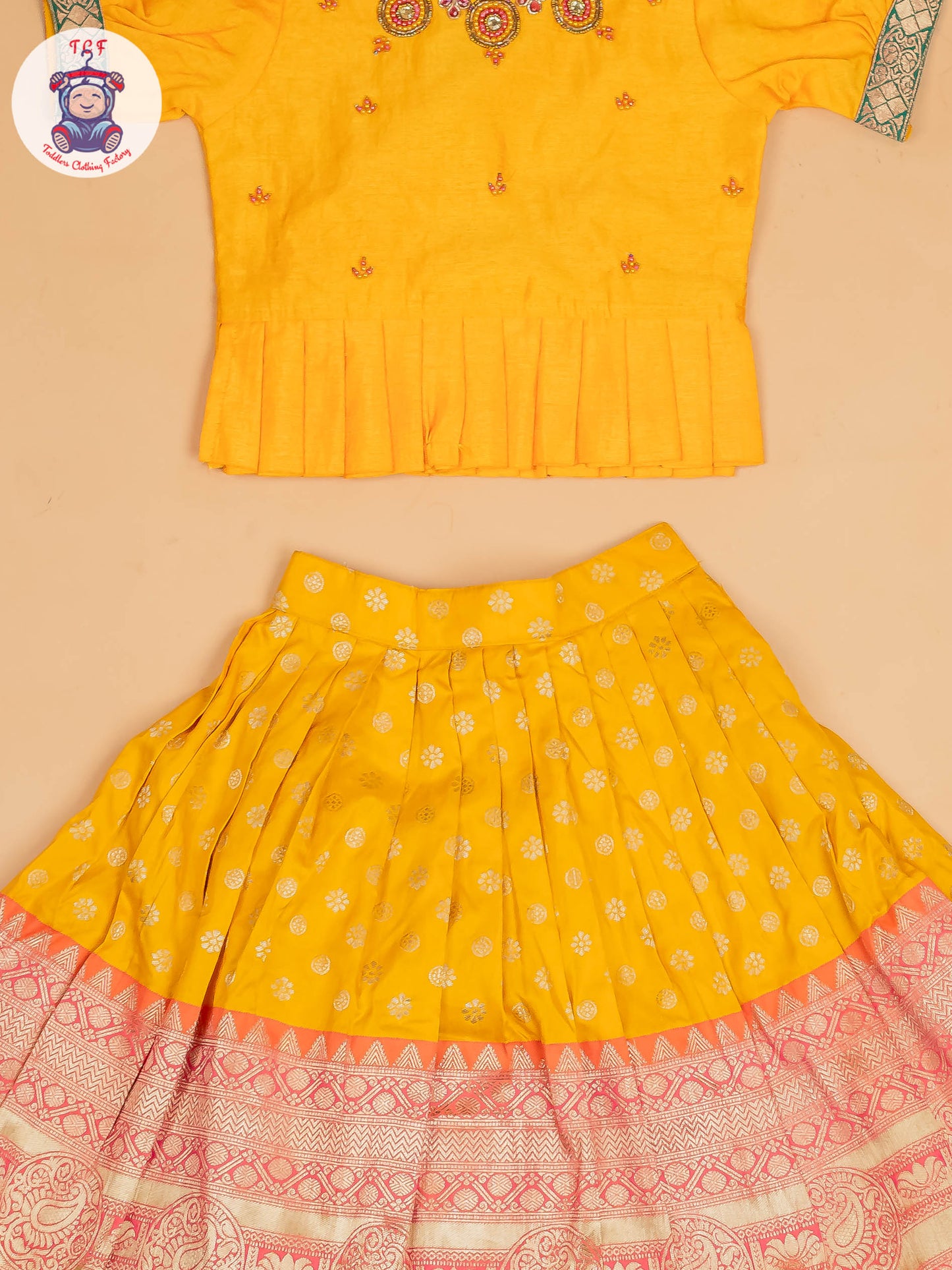 Yellow & Red Floral Print - Semi Leghanga Choli