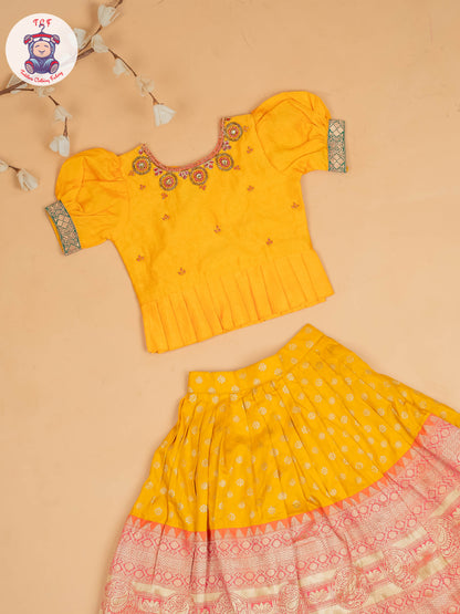 Yellow & Red Floral Print - Semi Leghanga Choli