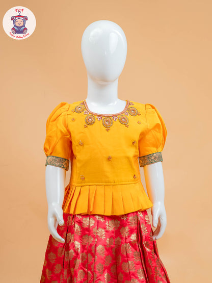 Yellow & Red Floral Print - Semi Leghanga Choli