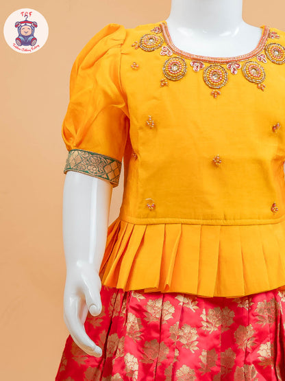 Yellow & Red Floral Print - Semi Leghanga Choli