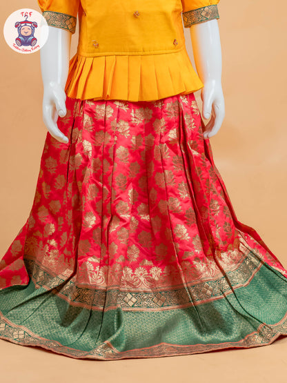 Yellow & Red Floral Print - Semi Leghanga Choli