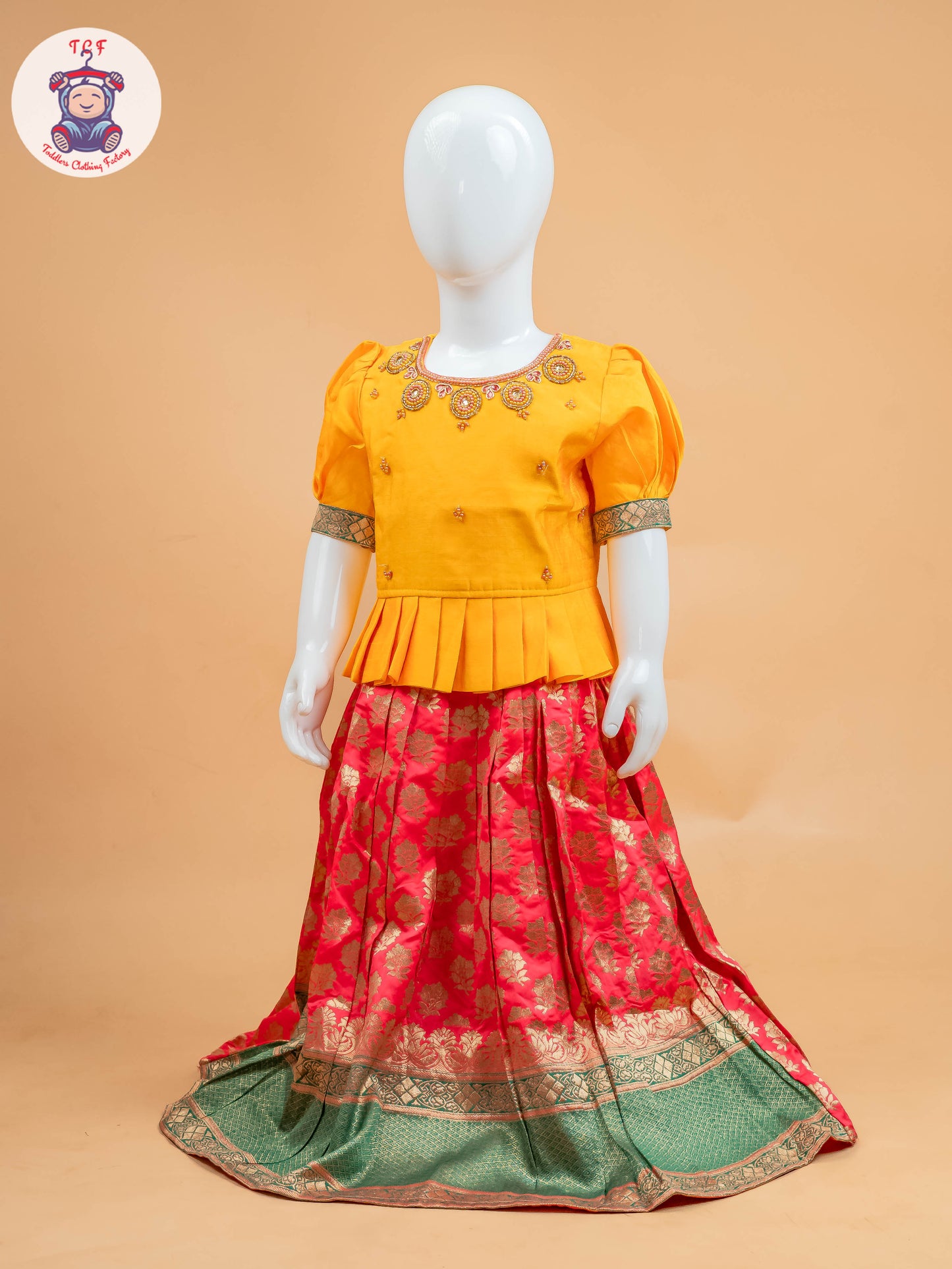 Yellow & Red Floral Print - Semi Leghanga Choli