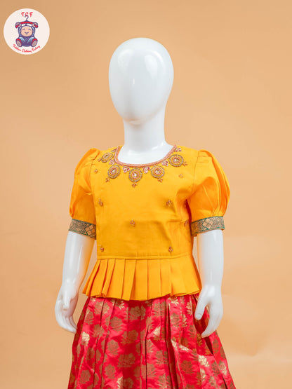 Yellow & Red Floral Print - Semi Leghanga Choli