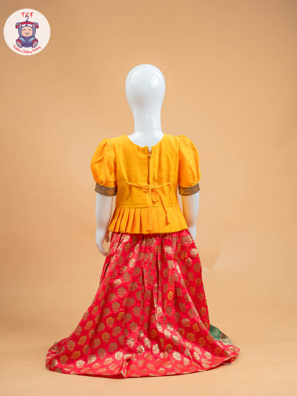 Yellow & Red Floral Print - Semi Leghanga Choli