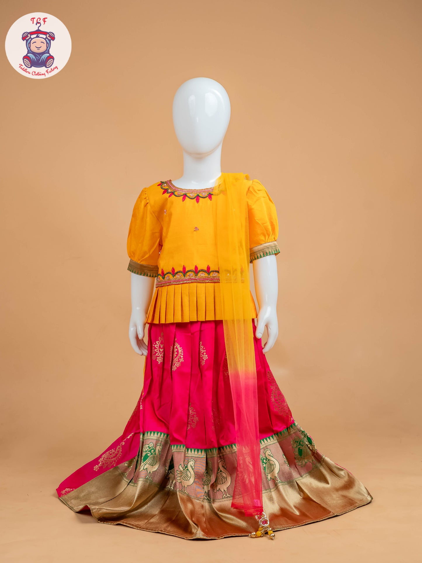 Yellow & Red Floral Print - Semi Lehenga Choli