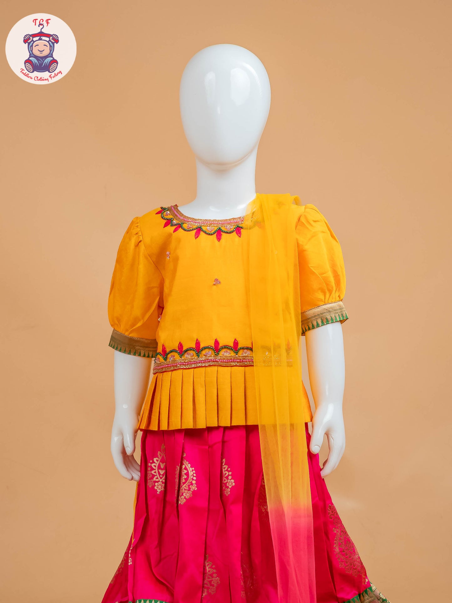 Yellow & Red Floral Print - Semi Lehenga Choli
