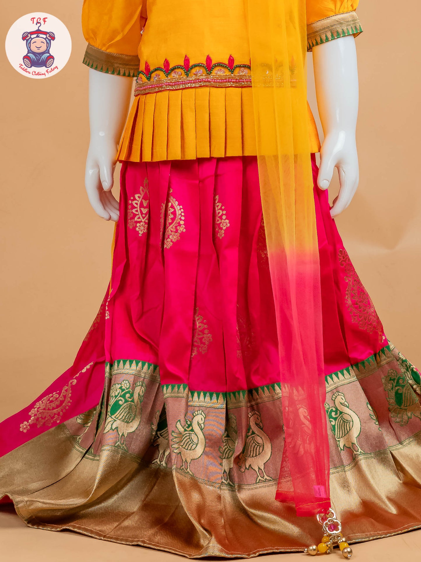 Yellow & Red Floral Print - Semi Lehenga Choli