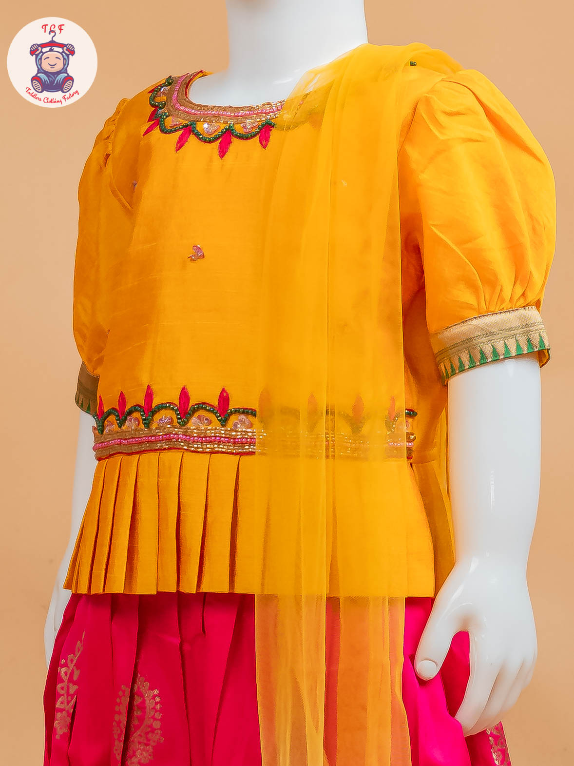 Yellow & Red Floral Print - Semi Lehenga Choli