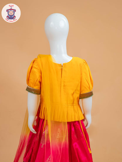 Yellow & Red Floral Print - Semi Lehenga Choli