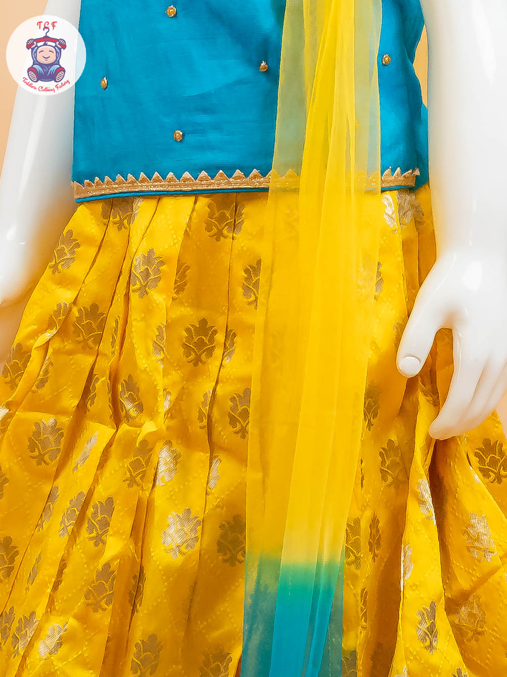 Yellow & Blue Floral Print - Semi Leghanga Choli