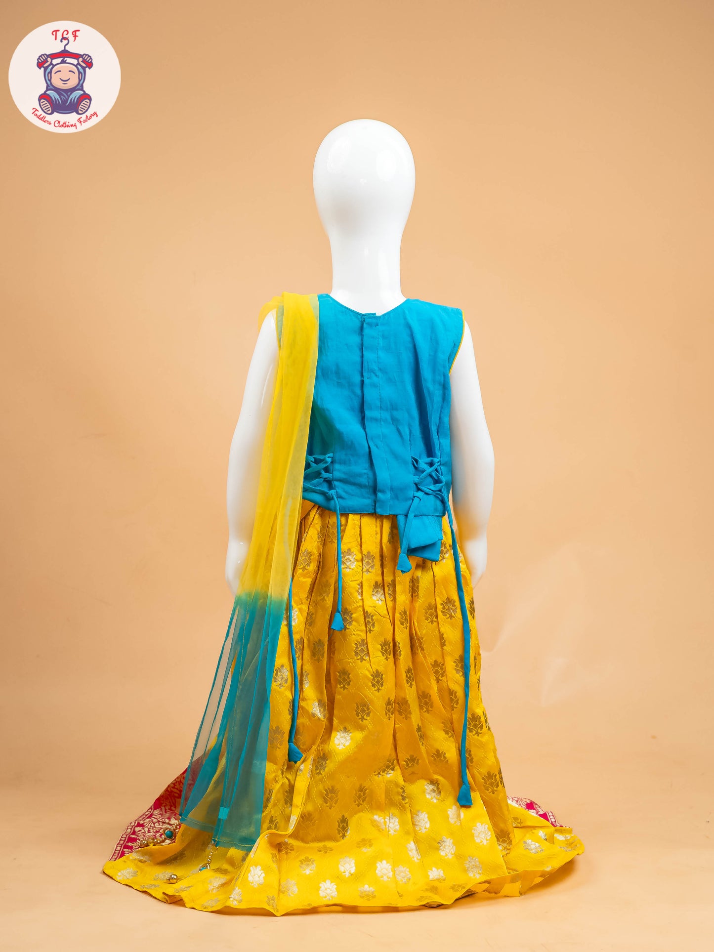 Yellow & Blue Floral Print - Semi Leghanga Choli