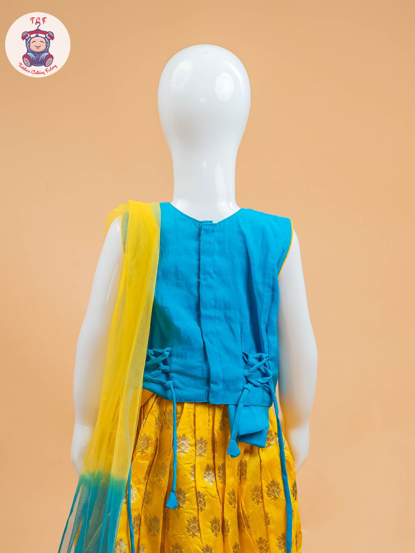 Yellow & Blue Floral Print - Semi Leghanga Choli