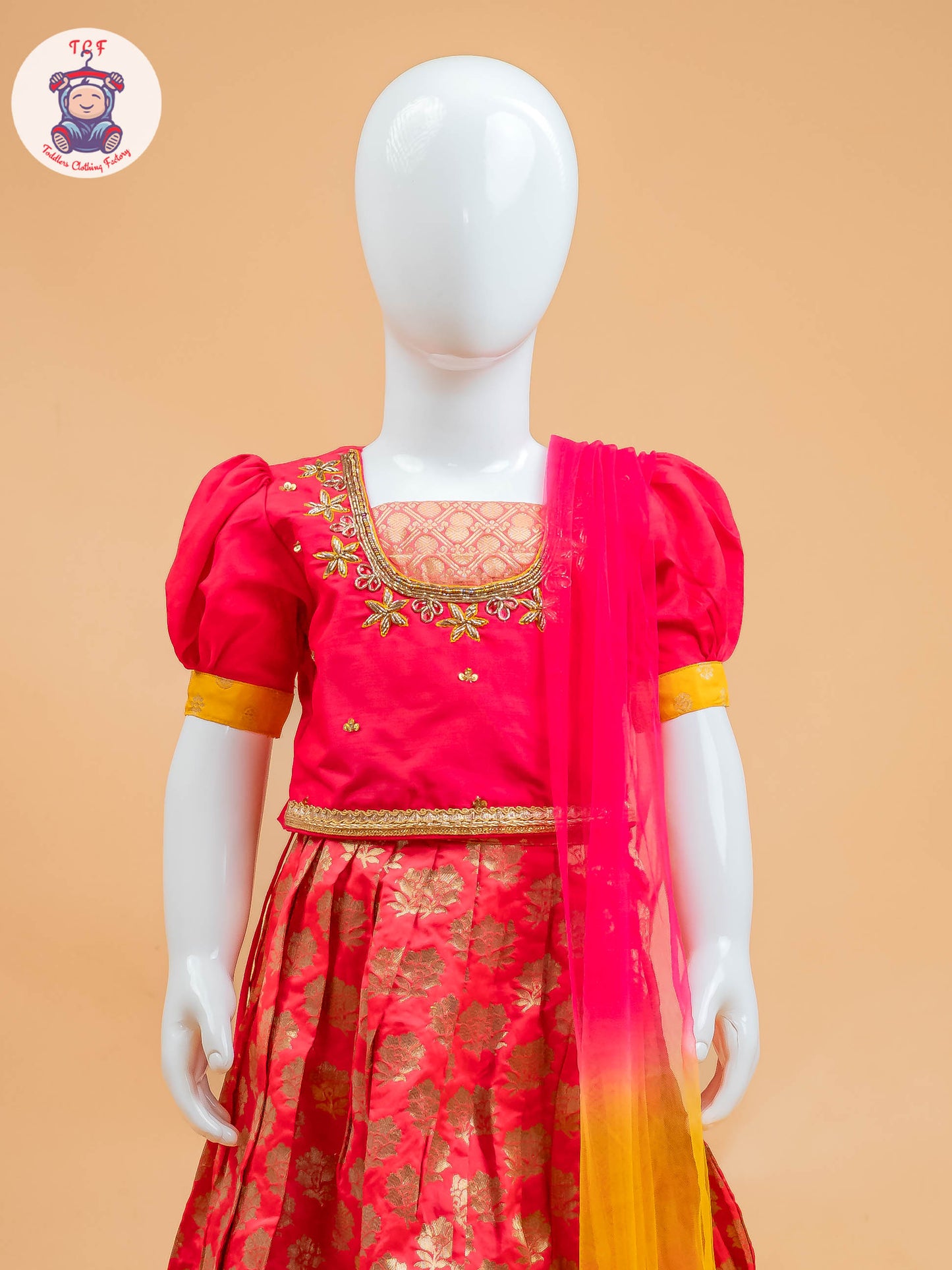 Pink & Red Floral Print - Semi Lehenga Choli