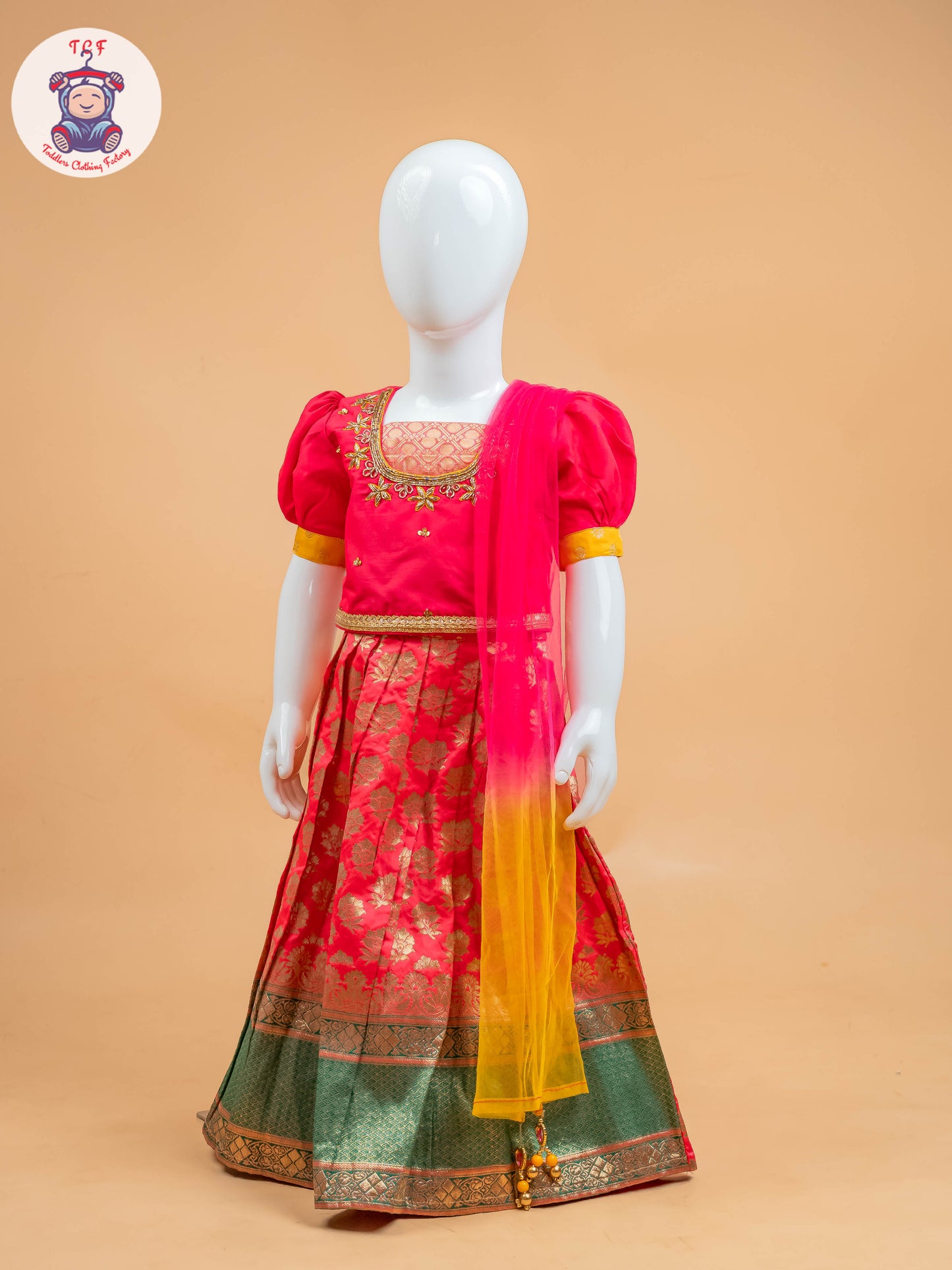 Pink & Red Floral Print - Semi Lehenga Choli