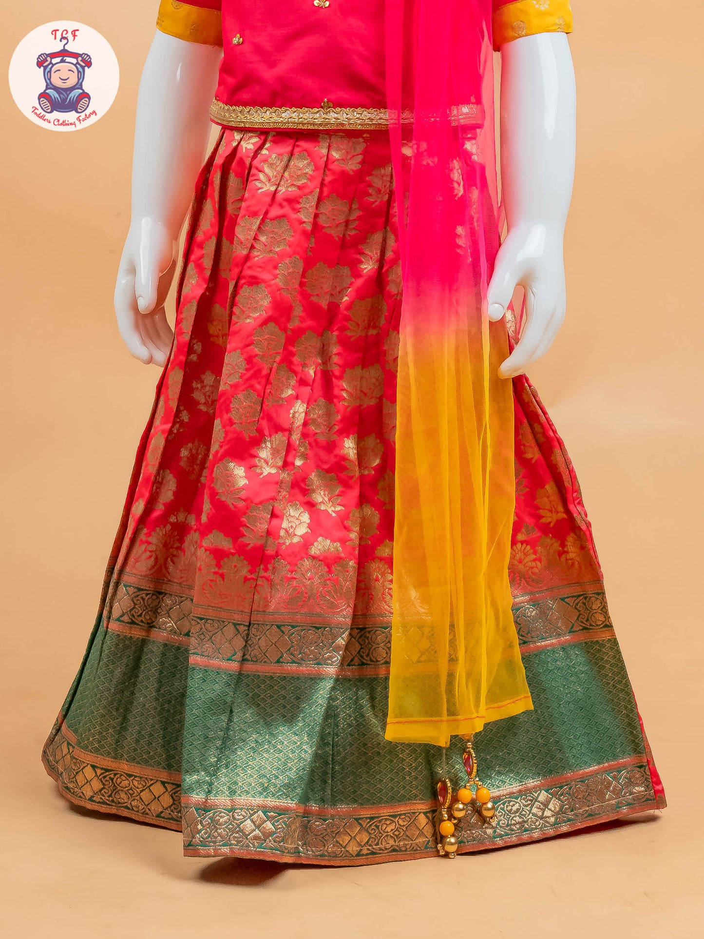 Pink & Red Floral Print - Semi Lehenga Choli