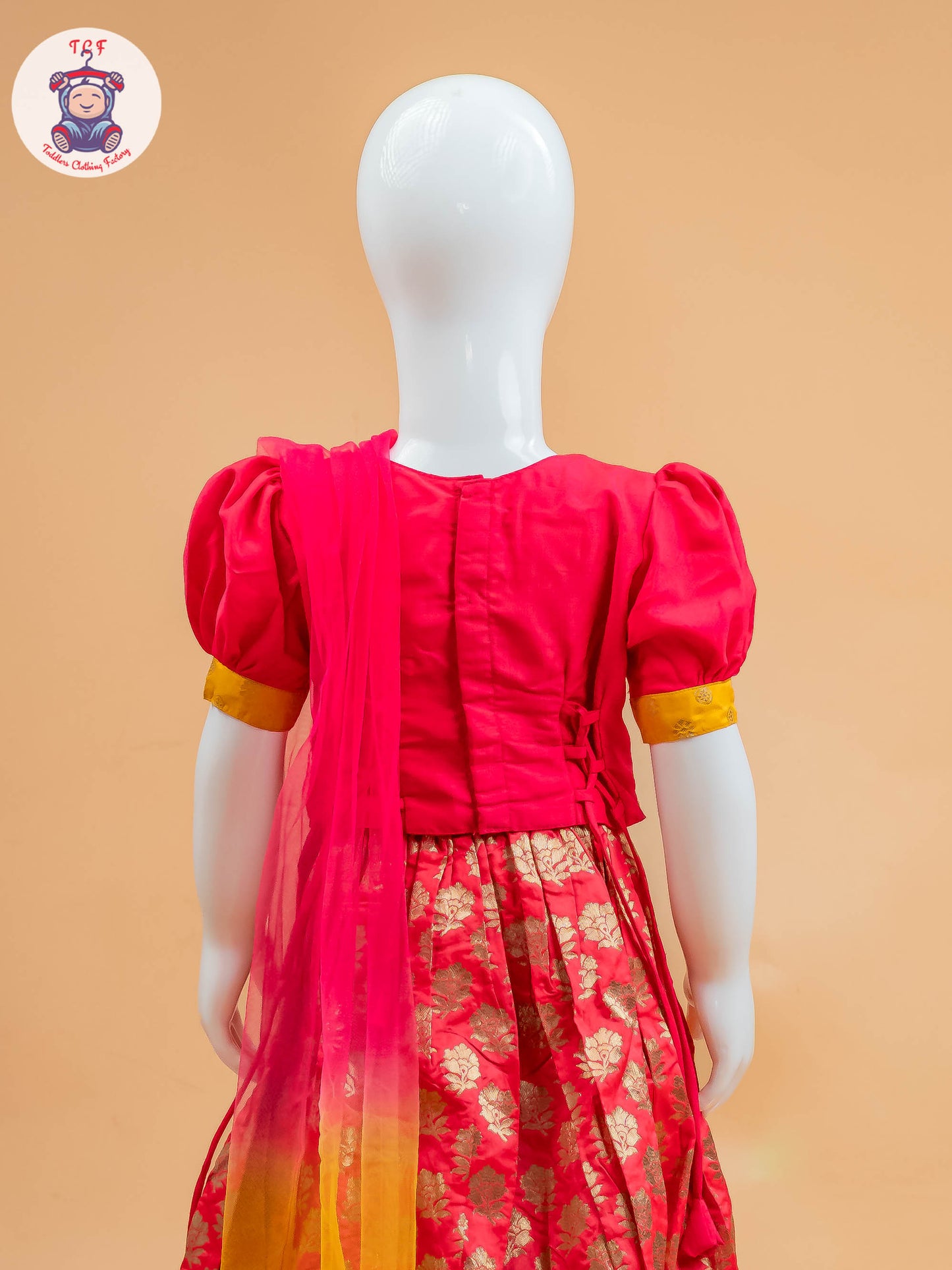 Pink & Red Floral Print - Semi Lehenga Choli