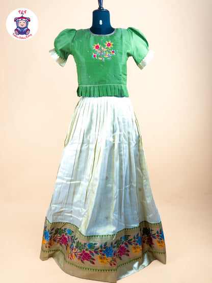 Green - Floral Printed Girls Lehenga Choli