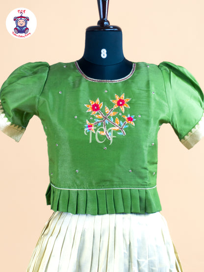 Green - Floral Printed Girls Lehenga Choli