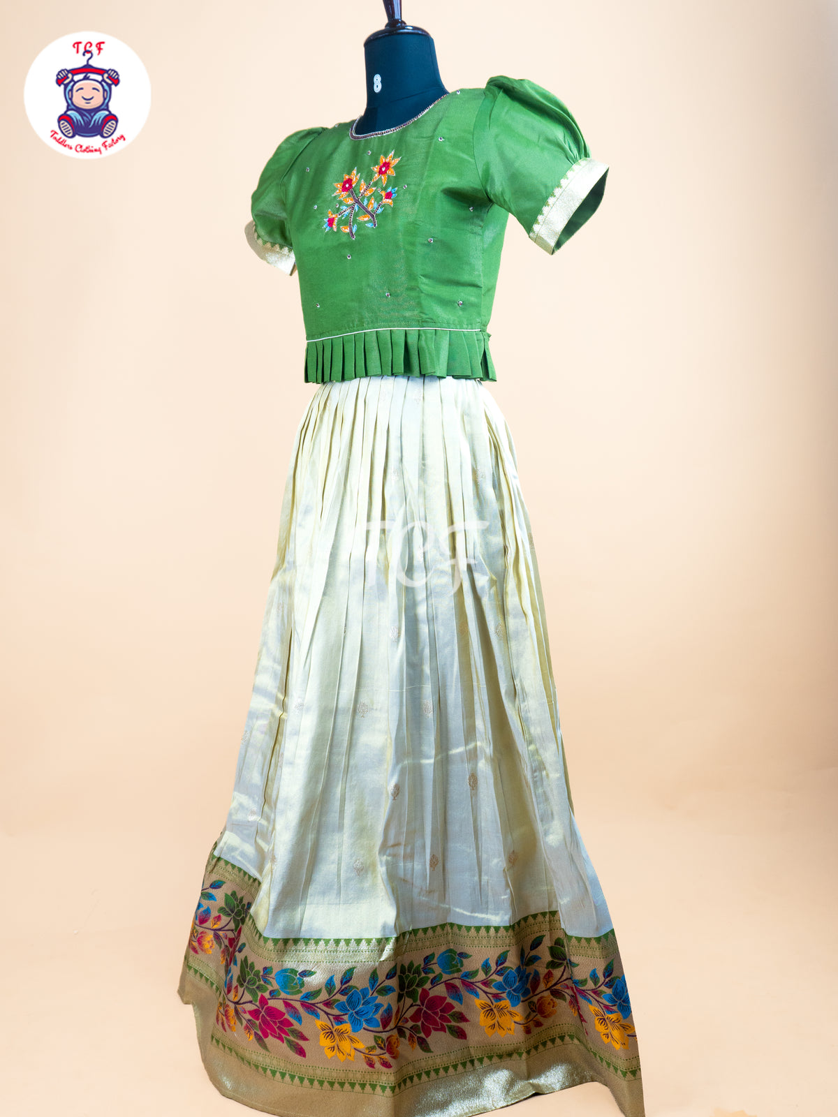 Green - Floral Printed Girls Lehenga Choli