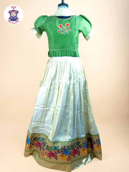 Green - Floral Printed Girls Lehenga Choli