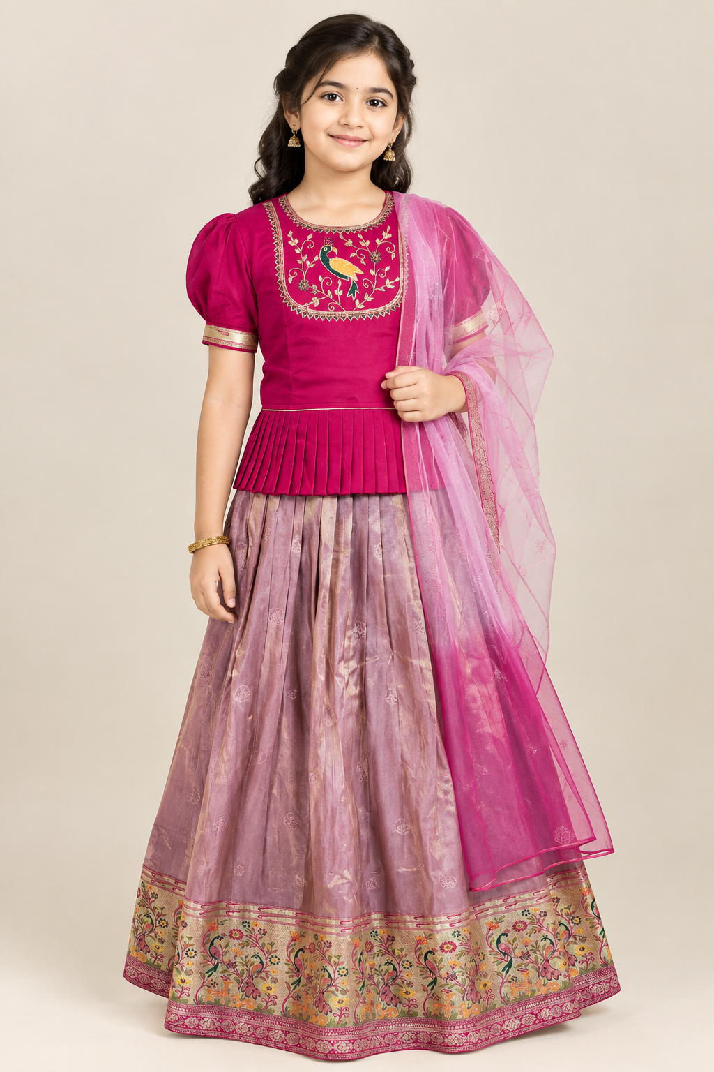 Rani Pink – Girls Embroidered Party Wear Lehenga Choli
