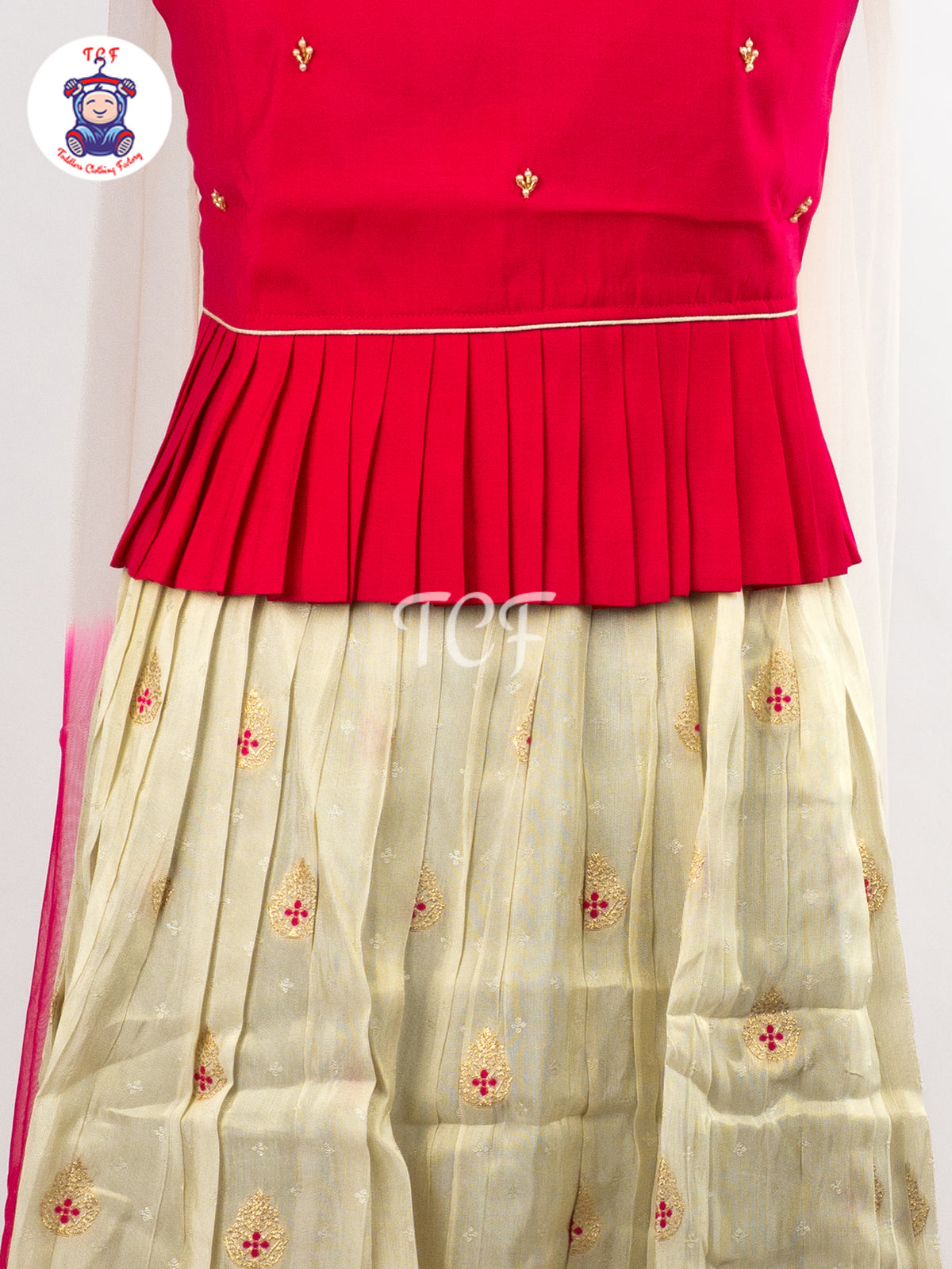 Pink & Floral Printed Lehenga Choli with Netted Dupatta – Girls Lehenga