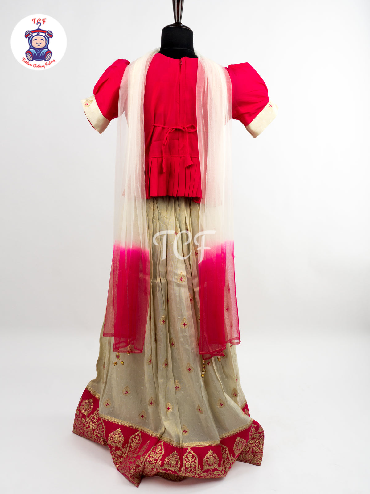 Pink & Floral Printed Lehenga Choli with Netted Dupatta – Girls Lehenga