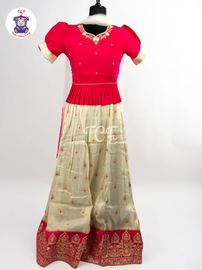 Pink & Floral Printed Lehenga Choli with Netted Dupatta – Girls Lehenga