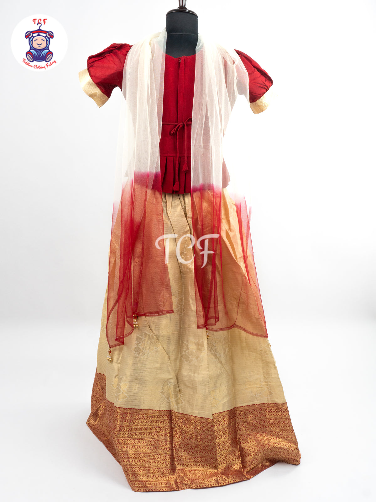 Maroon & Floral Printed Lehenga Choli with Netted Dupatta – Girls Lehenga