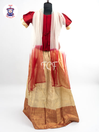 Maroon & Floral Printed Lehenga Choli with Netted Dupatta – Girls Lehenga