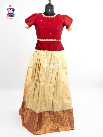Maroon & Floral Printed Lehenga Choli with Netted Dupatta – Girls Lehenga