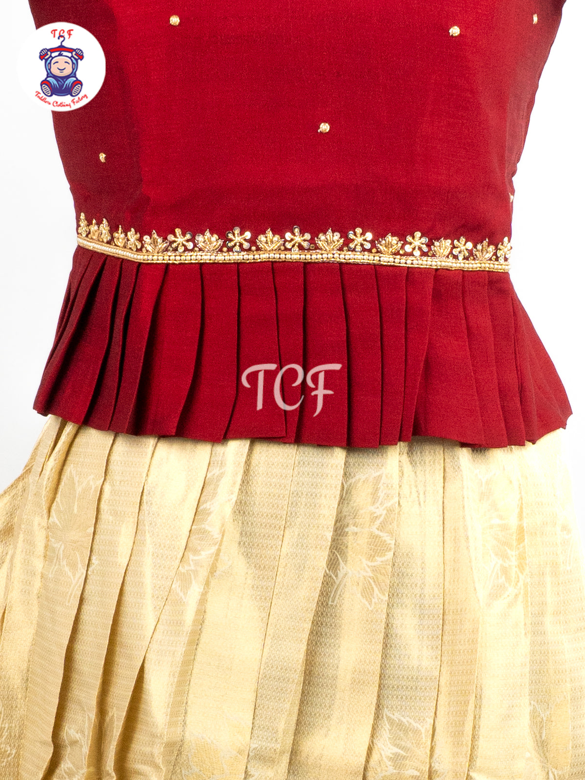 Maroon & Floral Printed Lehenga Choli with Netted Dupatta – Girls Lehenga