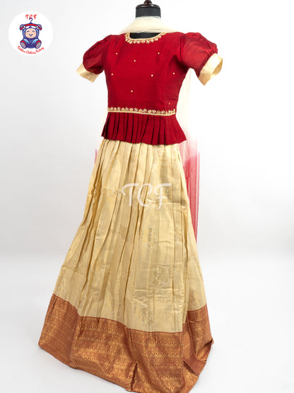 Maroon & Floral Printed Lehenga Choli with Netted Dupatta – Girls Lehenga