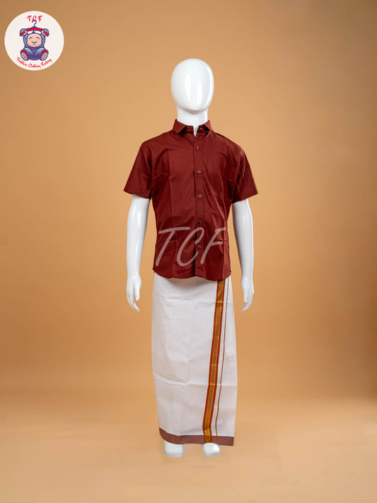 Maroon - Boys Readymade Dhotis & Shirts