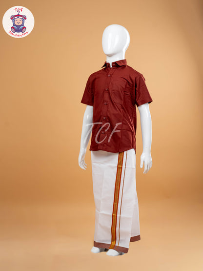 Maroon - Boys Readymade Dhotis & Shirts