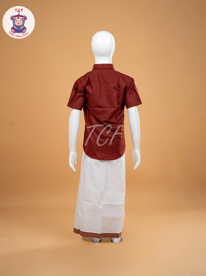 Maroon - Boys Readymade Dhotis & Shirts
