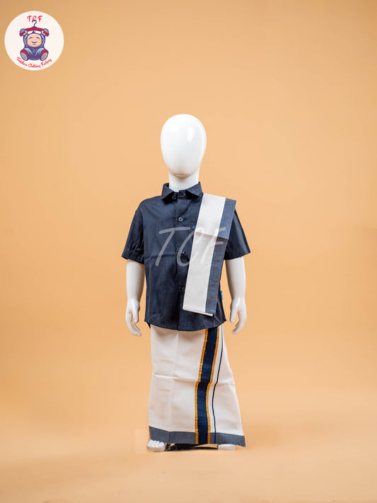 Navy Blue - Boys Readymade Dhotis & Shirts
