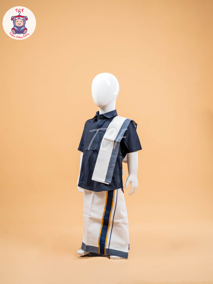 Navy Blue - Boys Readymade Dhotis & Shirts