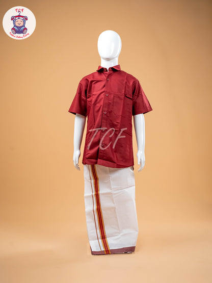Maroon -  Boys Readymade Dhotis & Shirts