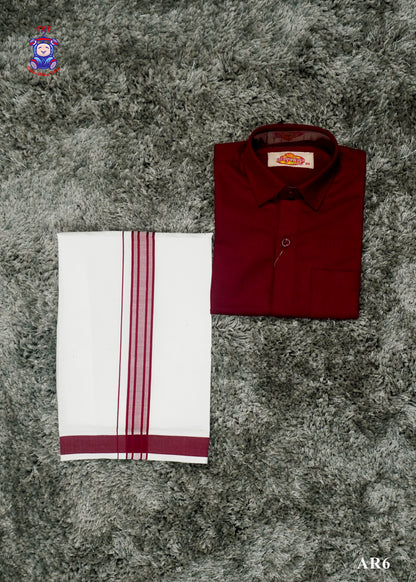 Maroon -  Boys Readymade Dhotis & Shirts