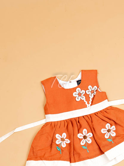 Brown - Girls Printed Ethnic Frock