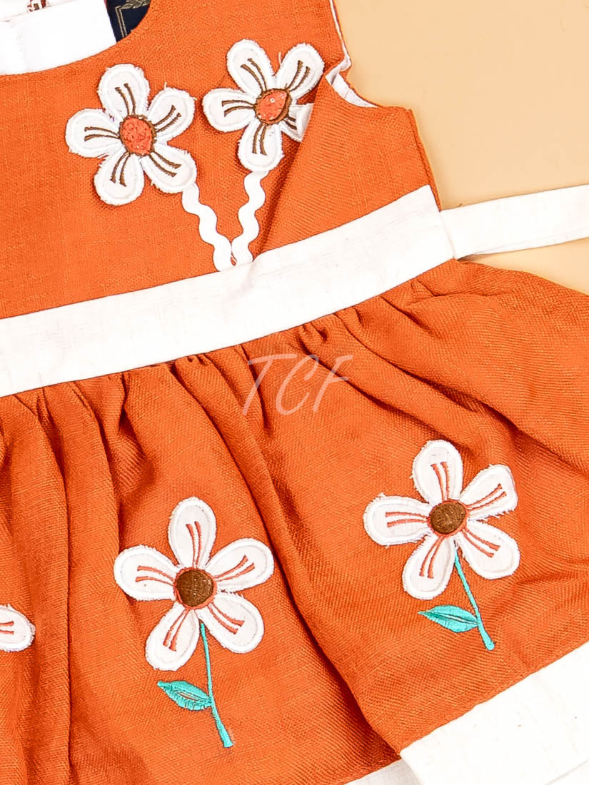 Brown - Girls Printed Ethnic Frock