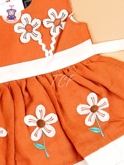 Brown - Girls Printed Ethnic Frock