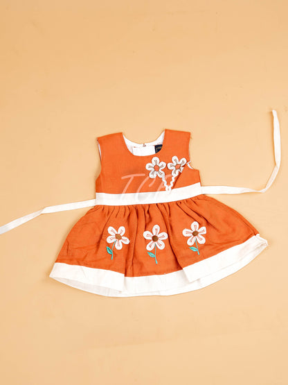 Brown - Girls Printed Ethnic Frock