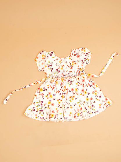 White - Girls Printed Ethnic Frock